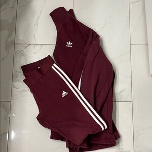 Adidas Women's Maroon Quarter Zip with matching leggings
